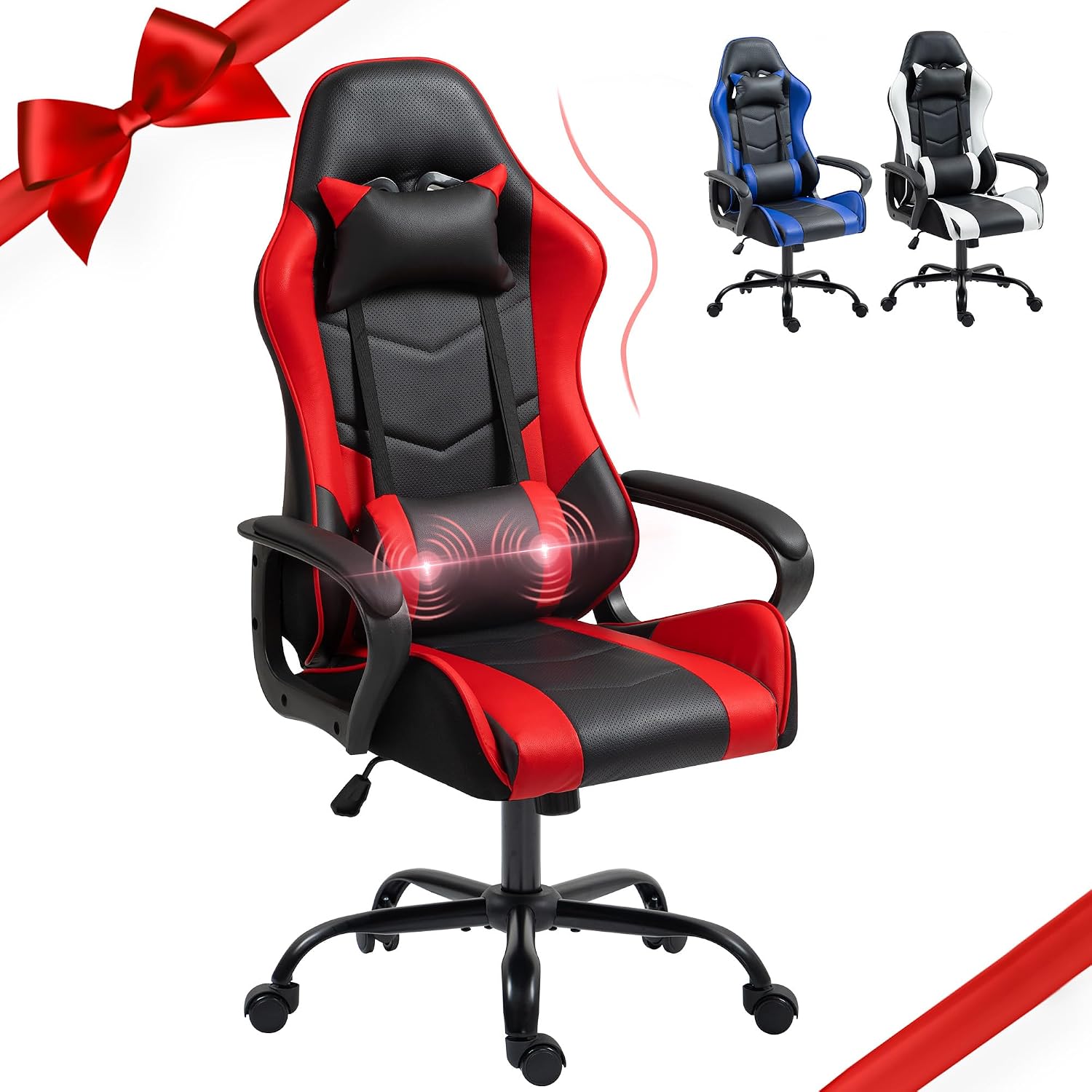 Massage - Red Ergonomic Gaming Chair Massage Lumbar