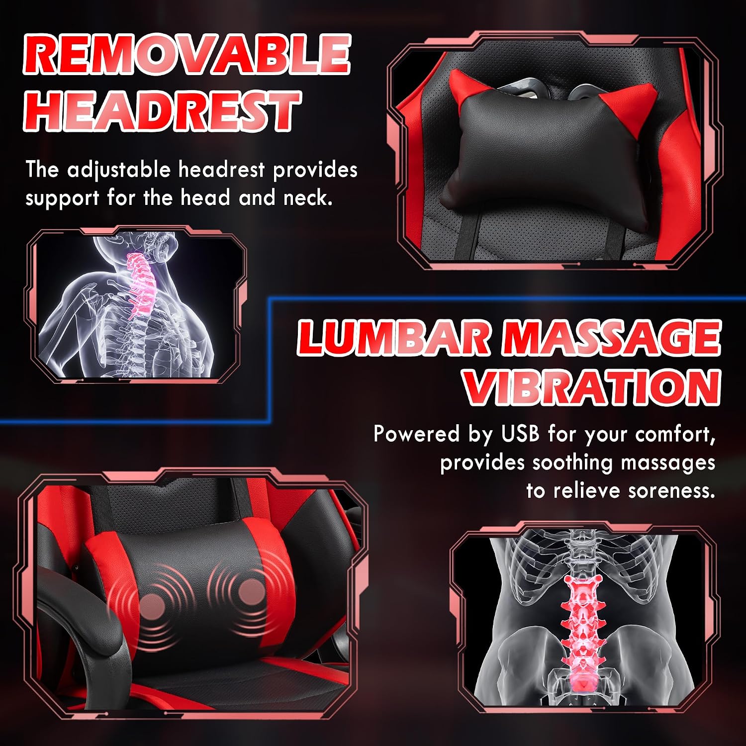 Red Ergonomic Gaming Chair Mas - Massage recension och pris